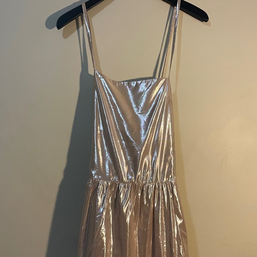 Gap Women's Maxi Dress Halter L Metallic Gold Viscose Rayon Tiered Cocktail 280